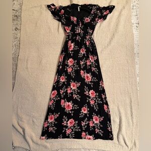 Miami Black and Pink Floral Maxi Dress